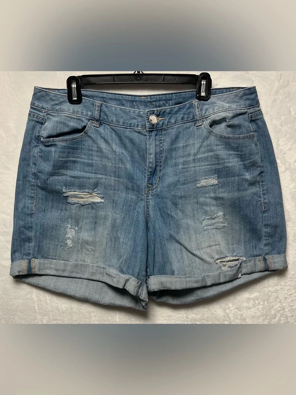 Lane Bryant Jean Shorts Womens Plus Size 16 Blue Distressed Rolled Cuff